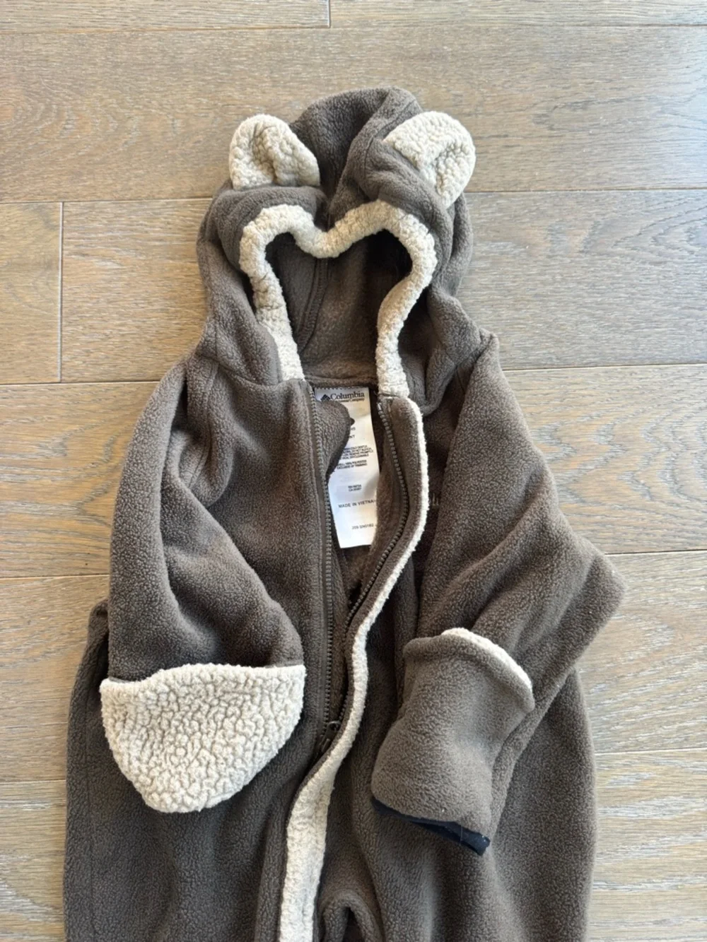 Columbia Baby Fleece Bunting Suit 12M Brown Bear Hood Reversible Hands/Feet 🐻